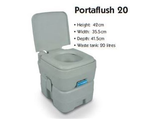 "TOILET" Portaflush 20 fra Kampa - Velegnet til brug udendørs og indendørs - Højde: 42 cm  Bredde: 35,5 cm  Dybde: 41,5 cm  Affaldstank: 20 liter