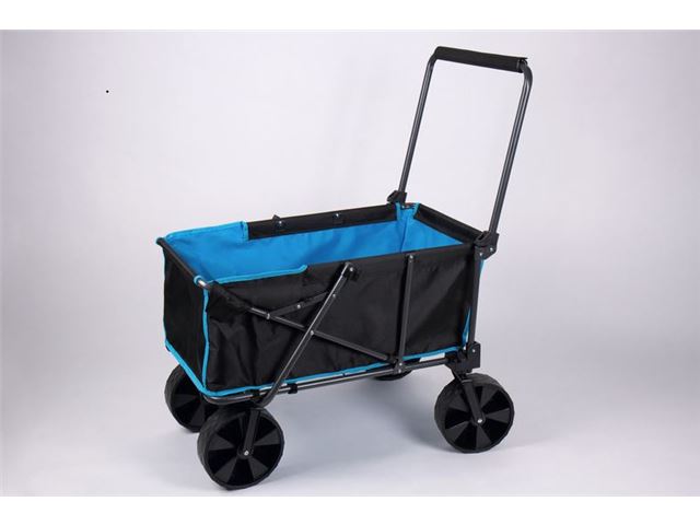 Transport / Bagage vogn i sort / isblå med brede aftagelige dæk u. cykeltasker fra Camp 4 OUTDOOR FASCINATION