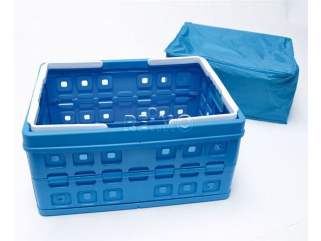 Foldingsboks 32L med kølerpose, blå / hvid - Camping foldetaske til kølig opbevaring af mad