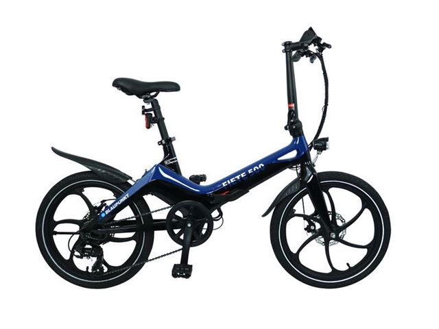 20 " E-cykel foldbar "FIETE 500" med et sporty look i farven blå/sort er et rigtigt blikfang fra Blaupunkt