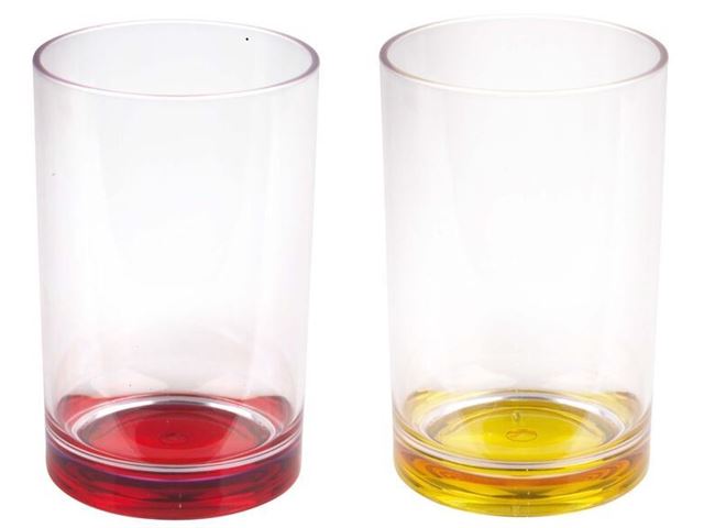 Plast drikkeglas med farvet bund, 350 ml, sæt 2 stk. gul & rød fra Camp 4 Outdoor Fascination