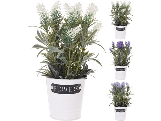 Kunstig plante lavendel i metalspand