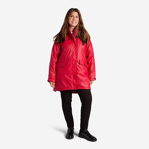 Tuxer Tammy Str. 2XL lang regnfrakke med fór - Rød