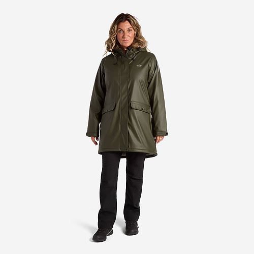 Tuxer Tammy regnjakke med fór Str. 2XL - Oliven