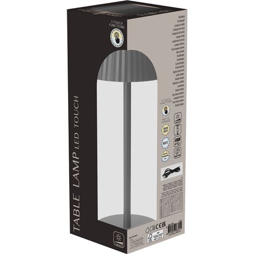 Trådløs bordlampe m/plissé skærm- GRÅ