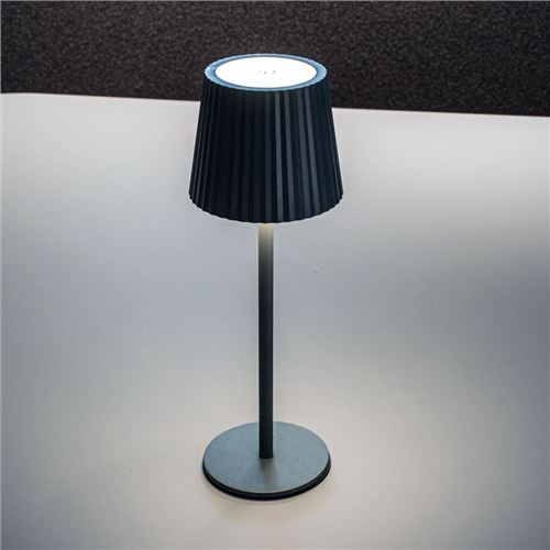 Trådløs bordlampe m/plissé skærm- GRÅ