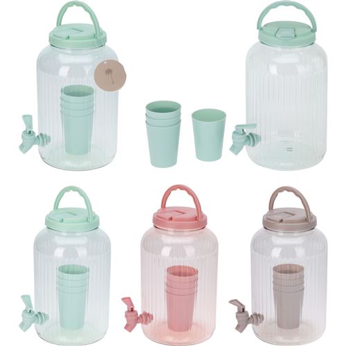 Drikkedispenser m/hane + 4 krus