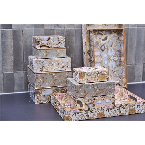 Speedtsberg lille æske i grå/guld m/fugle 