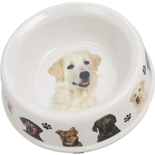 Foderskål i melamin m/hunderacer