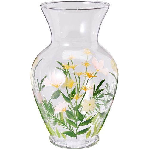 Glasvase m/blomster H20 cm.