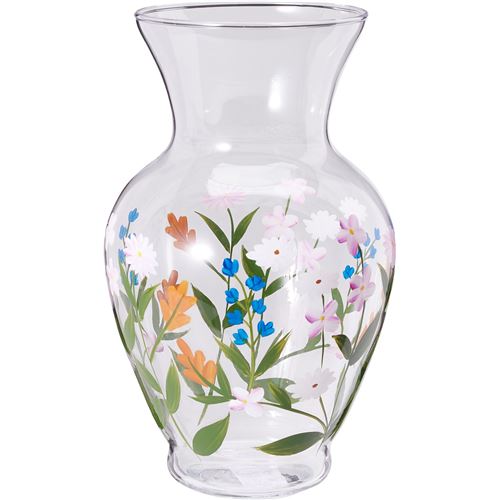 Glasvase m/blomster H20 cm.