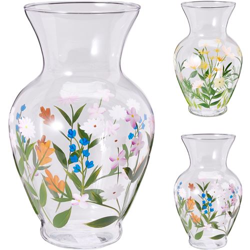 Glasvase m/blomster H20 cm.