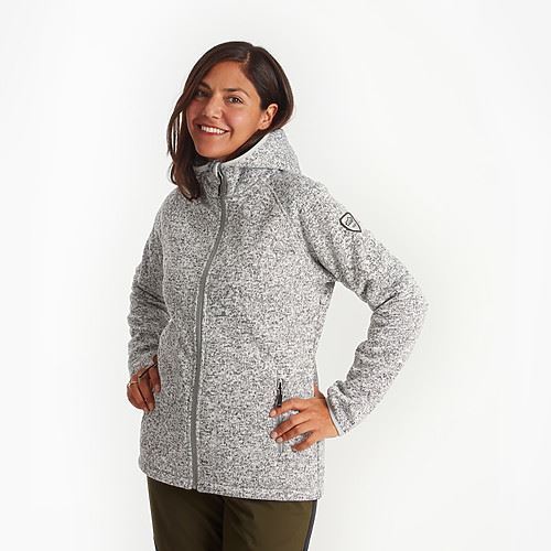 Tuxer Odie str. M vind- og vandafvisende strikjakke med fór - Light grey mel.