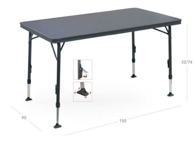 Crespo letvægtsbord XL 150 x90 cm med sort stel og stærk melamin bordplade