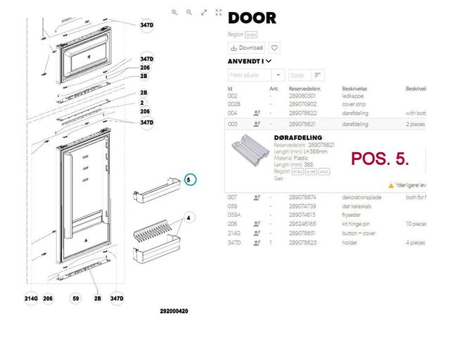 Dometic dør hylde M. Til RMD 10.5. Skabe. 2 Stk.