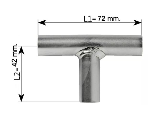 ALDE. T. Rør.  Ø. 22 mm. 72 x 42 mm. 