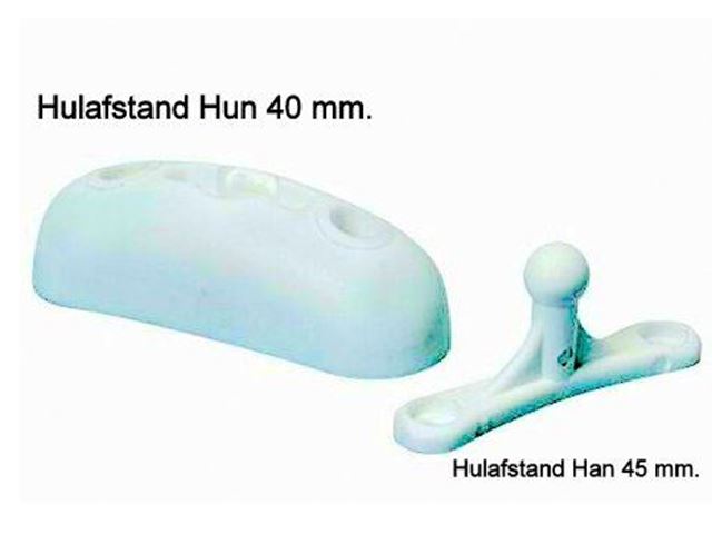 Dørholder hvid hul afstand han 45 mm. Hun 40 mm.