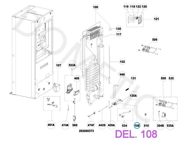 Dometic brænder med tændrør og relæ.
