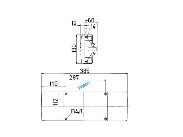 Baglygte Jokon H. & V. 385x130 mm. Med 