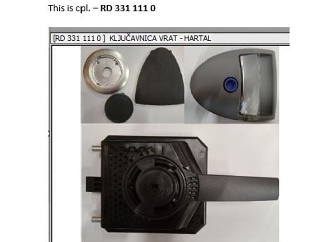 Dørlås ADRIA Højre komplet u/Cylinder. År. 2010/2020. 