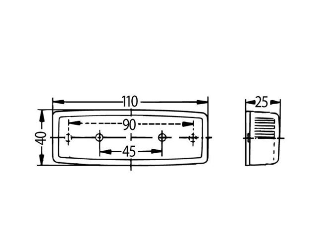 Sidemarkeringslygte Hella med refleks 40x110x25 mm. 