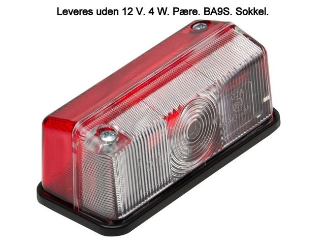 Sidemarkeringslygte Hella hvid/rød. Mål 42x92 mm. 