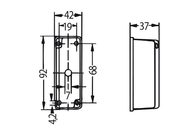 Sidemarkeringslygte Hella hvid/rød. Mål 42x92 mm. 