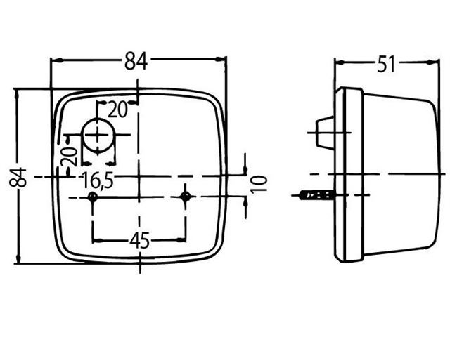 Frontlygte Hella Mål 84x84 mm. 