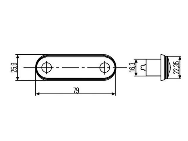 Frontlygte Hella LED. Mål. 26x79 mm. 