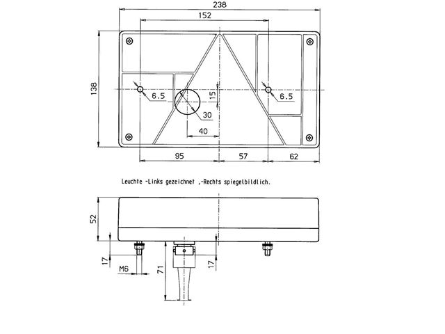 Baglygte Jokon H. Mål 238x138 mm. Inkl. 12 V. Pærer. 