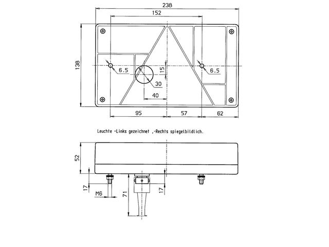 Baglygte Jokon H. Mål 238x138 mm. Inkl. 12 V. Pærer. 