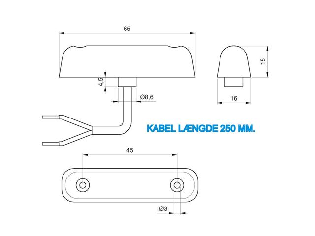 Bag markeringslygte Jokon LED. Mål 16x65 mm. Med røde dioder og