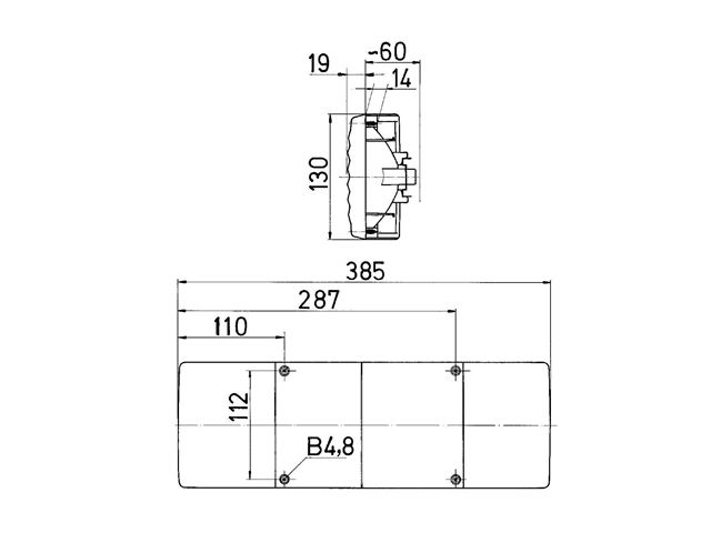 Baglygte Jokon H. & V. 385x130 mm. Uden Tågelys. 