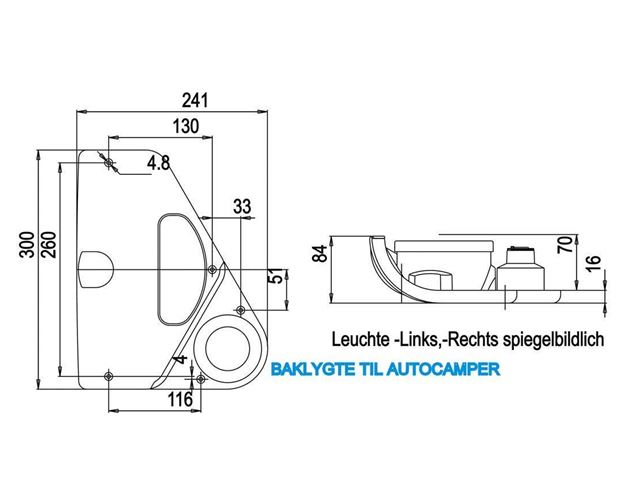 Baglygte Jokon H. Til Knaus uden ramme med