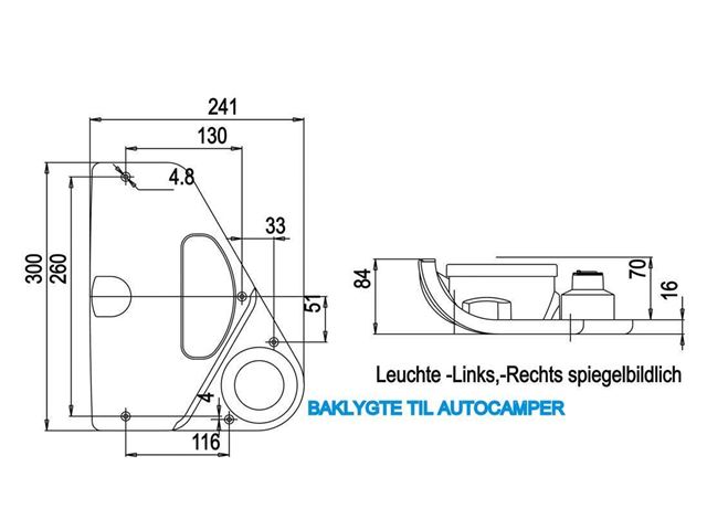 Baglygte Jokon V. Til Knaus uden ramme med