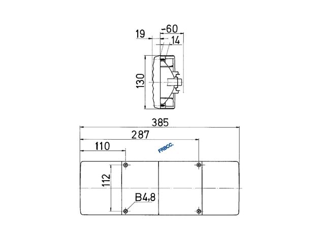 Baglygte Jokon H. & V. 385x130 mm. Med baklys. 