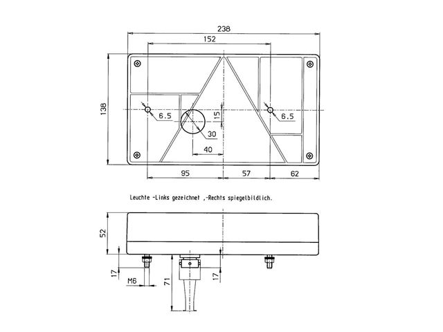 Baglygte Jokon V. Mål 238x138 mm. Inkl. 12 V. Pærer.