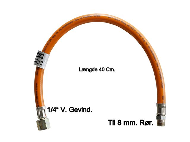 Gasslange til 8 mm. Rørtilslutning. 