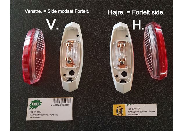 Sidemarkeringslygte Hella hvid/rød. Højre. Mål 120 x 40 mm. Med