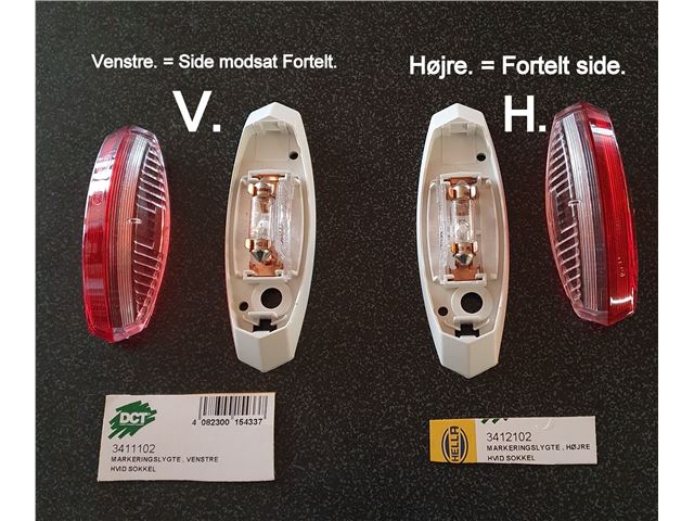 Sidemarkeringslygte Hella hvid/rød. Venstre. Mål 120 x 40 mm. Med 