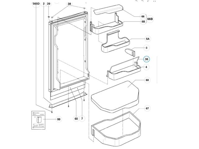 Dometic dør hylde flaske holder. Bla. Til 6000/7000 skabe.