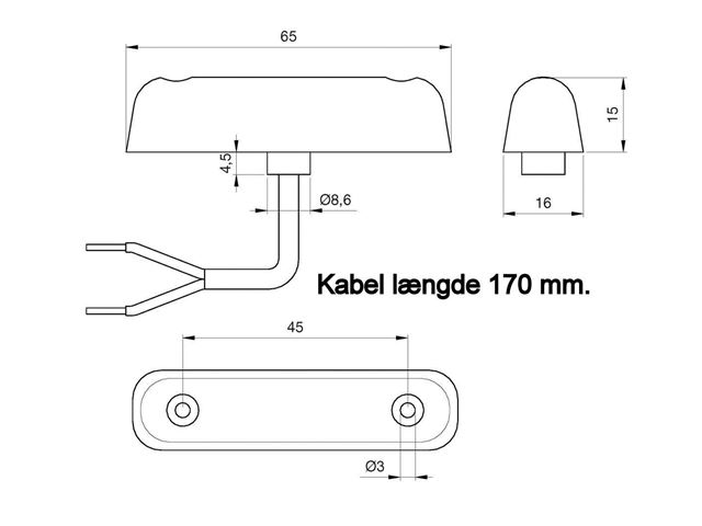 Bag markeringslygte Aspöck Rød LED. Mål 16x65 mm. 12V. 