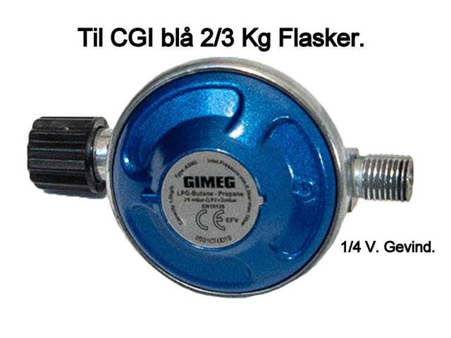 Regulator til CGI blå 2/3 Kg. Flasker. Afgang 1/4" V. Gevind. 