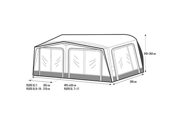Pluto XL lufttelt til campingvogn. Str. 9, A-mål: 981-1015 cm.