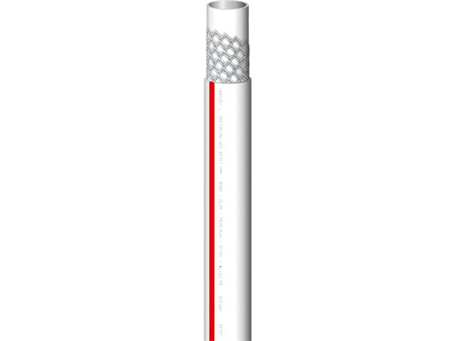Hvid vandslange med rød streg, 10 mm. Drikkevandsgodkendt.