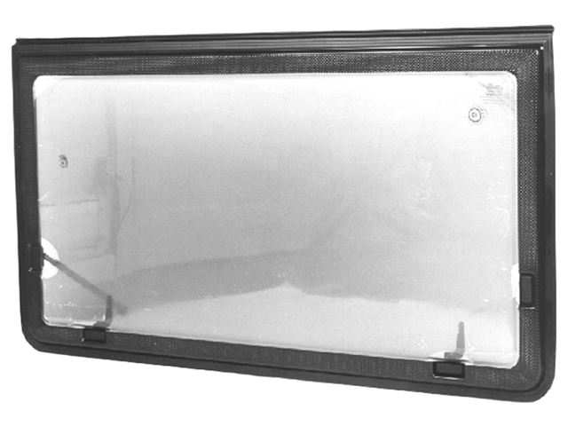 Brunt vindue, oplukkeligt med brun PVC-kant, H 590 x L 1060 mm