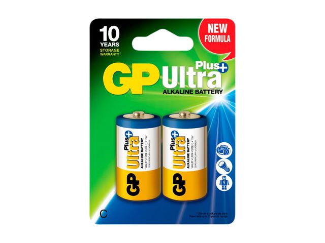 GP Ultra Plus Alkaline LR14 C batteri. Pakke med 2 stk.