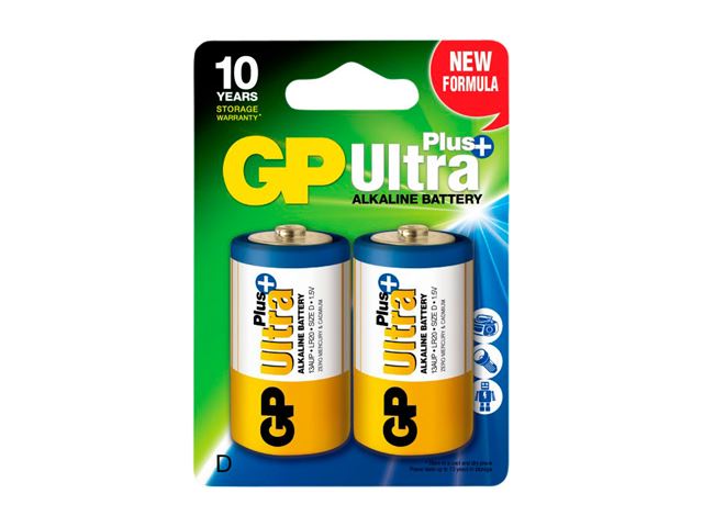 GP Ultra Plus Alkaline LR20 D batteri. Pakke med 2 stk.