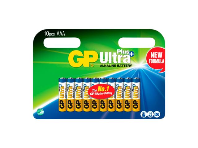 GP Ultra Plus Alkaline LR03 AAA batteri. Pakke med 10 stk.