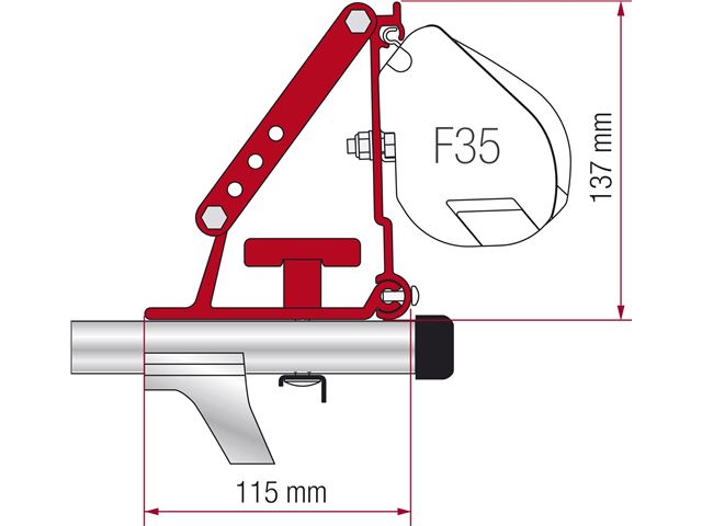 Beslag til Fiamma F35 Pro , F45 og F70 for tagræling-montering på bil